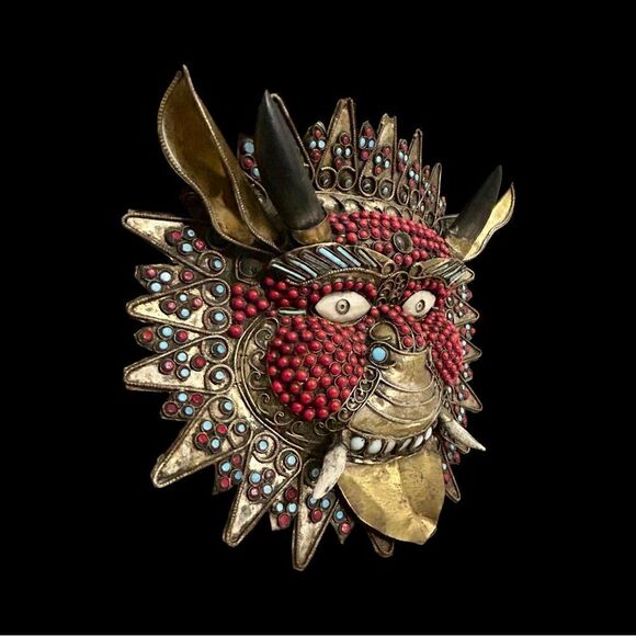 Vintage Copper Repousse Ritual Mask Of Mahakala - Picture 4 of 13